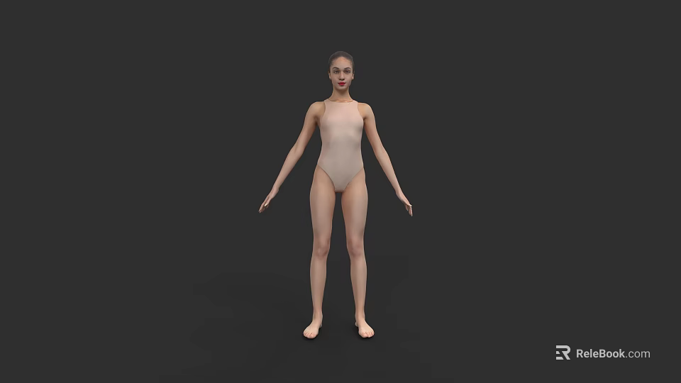 A Woman In Light Colored Leotard Standing Barefoot Against Black Background 3d model 