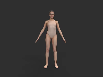 A Woman In Light Colored Leotard Standing Barefoot Against Black Background 3d model