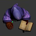 Man in Hooded Purple Robe Holding Open Book Green Orb and Keys