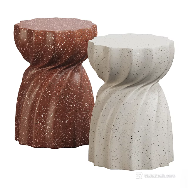 Brown And White Tea Tables With Curved Textured Speckled Material Design 3d model 