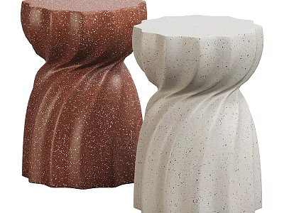 Brown And White Tea Tables With Curved Textured Speckled Material Design 3d model