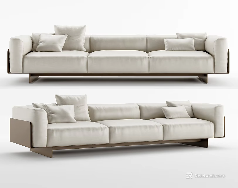 Cream Colored Modern Three-Seater Sofa With Soft Cushions And Clean Lines 3d model 