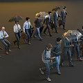 Group of People Walking with Umbrellas in Different Clothing Styles