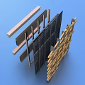Geometric Wooden And Black Grid Panel Structure For Decorative