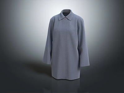 Light Blue Long Coat With Collar Design And Minimalist Soft Fabric Style 3d model