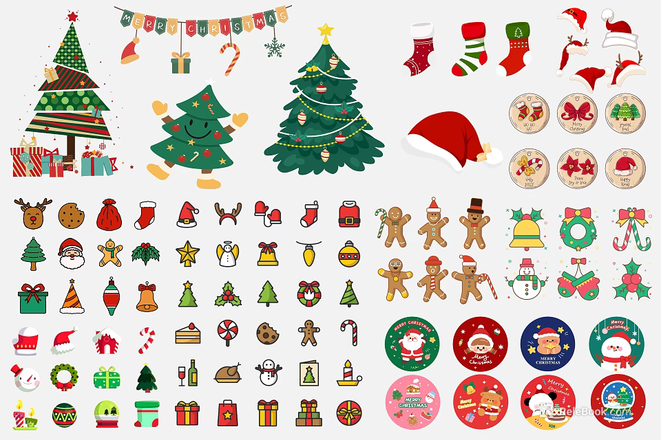Festive Christmas Wall Decor With Tree Patterns Gingerbread Men Gifts Wreaths And Stockings 3d model 