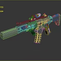 Modern Futuristic Rifle Weapon With Scope Gray Body And Orange Accents
