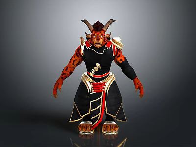 Mythical Man With Horns Red Skin And Black Outfit With Gold Details 3d model