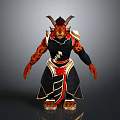 Mythical Man With Horns Red Skin And Black Outfit With Gold Details