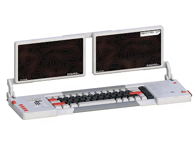 Modern Dual Monitor Computer Workstation With Integrated Keyboard And Screens 3d model