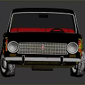 Vintage Car With Yellow Red Floral Patterns Dark Roof Red Windows Red Rim Wheels