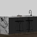 Elegant Bar Counter With Marble Top Dark Cabinets Faucet And Black Bar Stools