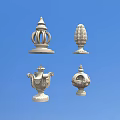 Four Decorative Architectural Finials Classical Style White On Blue Background 3d model