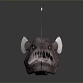 Anglerfish With Long Lure Sharp Teeth Open Mouth White Eyes White Fins And Dark Body
