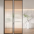 Modern Glass Room Divider With Black Metal Frame And Green Plant Decor