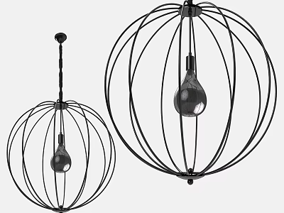 Modern Spherical Pendant Lights With Black Metal Wire Frame And Bulb 3d model