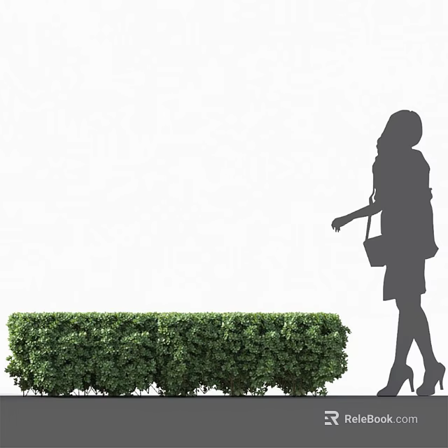 Lush Green Bush With Silhouette Of A Woman Walking With Handbag And High Heels 3d model 