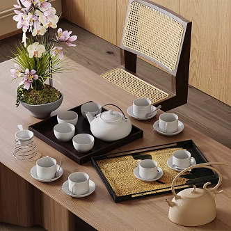 New Chinese Style Chinese Tea Set Tea Table and Chair Combination Potted Teapot Tea Table Kettle Public Cup Tea Room Bonsai 3d model