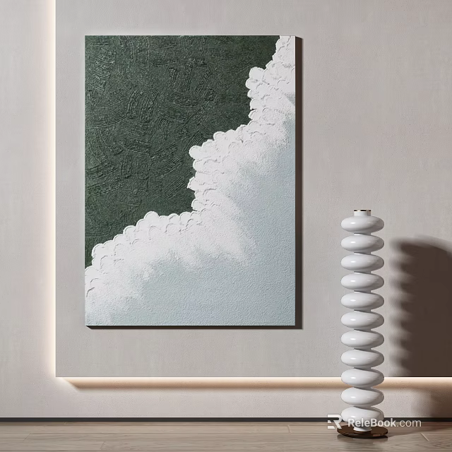 Textured Abstract Green White Painting With Spiral Decor On Light Wall 3d model