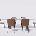 Modern White Round Dining Table Set With Brown Gray Chairs And Black Legs 3d model