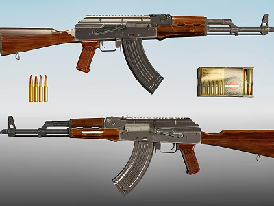Detailed AK47 Rifle Different Angles View With Bullets And Magazine 3d model