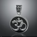 Elegant Silver Circular Pendant With OM Symbol And Diamond Inlaid Design