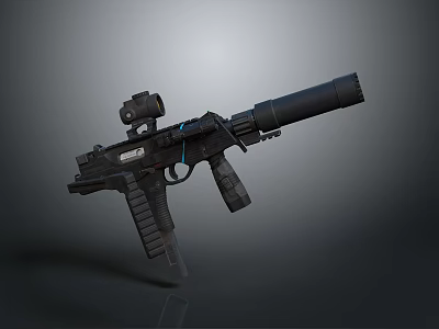 Modern Tactical Firearm with Black Body Red Dot Scope and Suppressor 3D Render 3d model