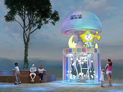 Outdoor Starry Sky Check in Transparent Dome Structure With Star Decorations And People Interacting 3d model