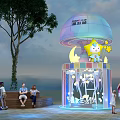 Outdoor Starry Sky Check in Transparent Dome Structure With Star Decorations And People Interacting
