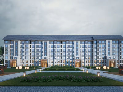 Modern Residential Building Exterior With Multiple Windows Green Lawn And Entrance 3d model