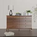 Wooden Entryway Console Table with Drawers Table Lamp Books Vase And Potted Plant