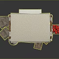 Fresh Fruit Stall With White Canopy Colorful Red Yellow Green Fruits Wooden Barrels And Crates
