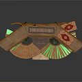 Layered Decorative Wooden Platform Design With Branch Like Decorations Green Striped And Red Mat