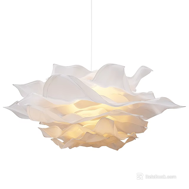 White Petal Shaped Fabric Chandelier with Soft Lighting and Modern Design 3d model 