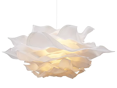 White Petal Shaped Fabric Chandelier with Soft Lighting and Modern Design 3d model