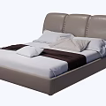 Modern Double Bed with Tufted Leather Headboard White Sheets and Decorative Pillows