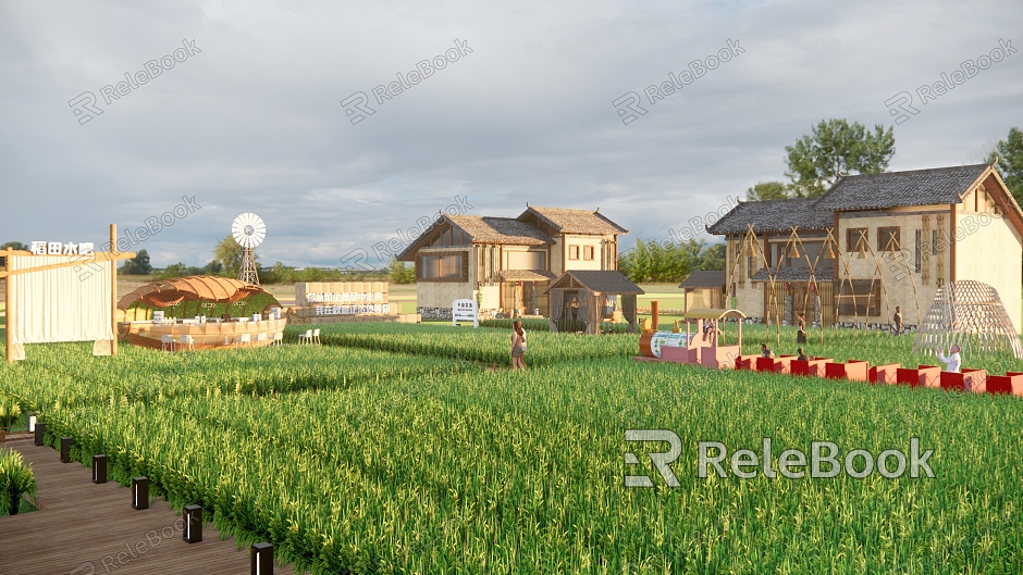 Rice Field Homestay Village Park Rice Flower Village Garden Leisure Rice Landscape model