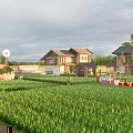 Ancient Architecture With Scenic View Of Green Wheat Field And Traditional Rural Houses