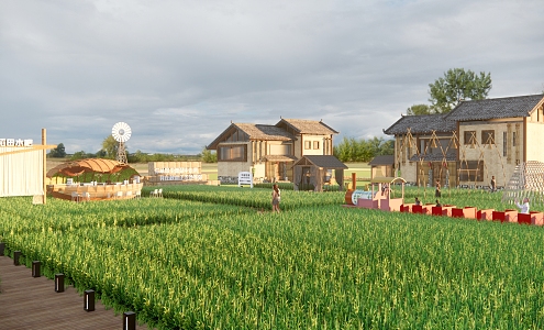 Rice Field Homestay Village Park Rice Flower Village Garden Leisure Rice Landscape 3d model