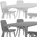Modern Wooden Table And Upholstered Chair Set With Gray Beige Seats And Sturdy Wooden Legs