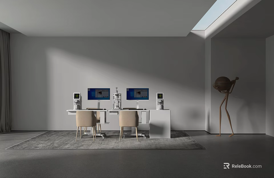 Modern Medical Devices Laboratory Workstation With Digital Displays And Chairs 3d model 