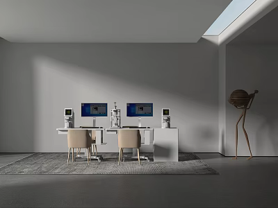 Modern Medical Devices Laboratory Workstation With Digital Displays And Chairs 3d model