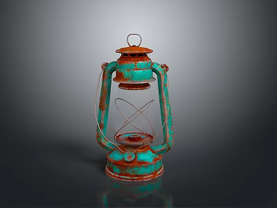 Rusted Turquoise Vintage Lantern With Classic Design And Metal Frame 3d model