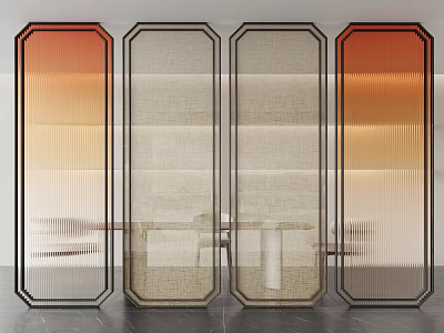 Modern Glass Room Dividers With Orange And Beige Textured Panels For Interior Separation 3d model
