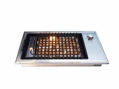 Stainless Steel Built-in Kitchen Grill Appliance with Flame and Barbecue Grid 3d model