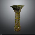 Decorative Stone Pillar Structure With Multicolored Bricks And Ornate Top Design