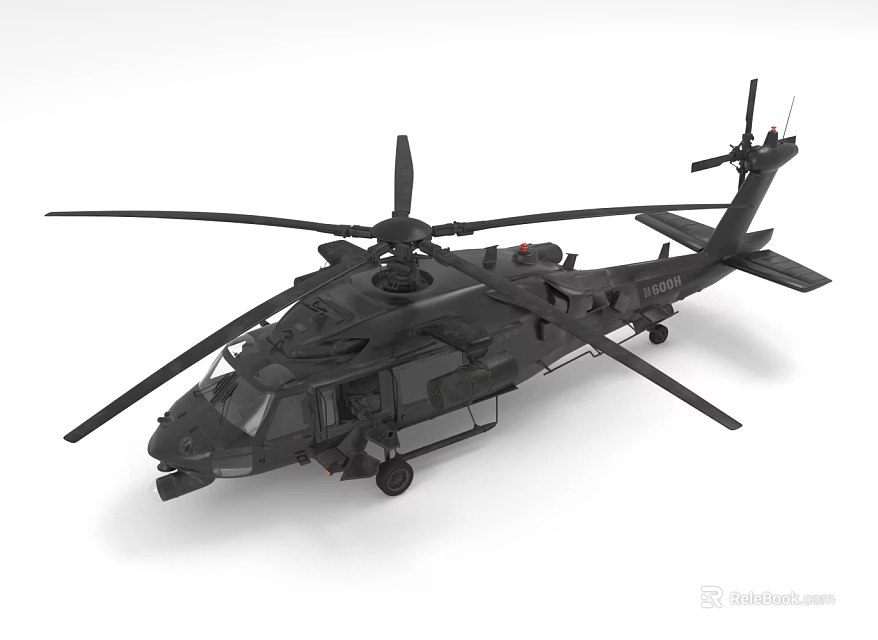 Black Military Helicopter 3D Model With Detailed Rotors And Fuselage Design 3d model 