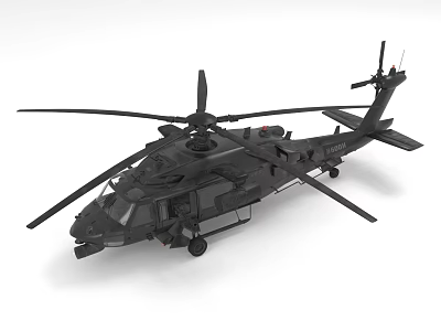Black Military Helicopter 3D Model With Detailed Rotors And Fuselage Design 3d model