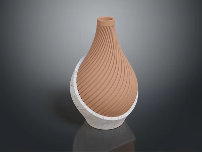 Modern Vase Shaped Sculpture Carving With Brown Spiral Patterned Body And White Base 3d model
