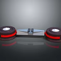 Mechanical Equipment With Dual Circular Discs Red Accent Bands And Central Metal Connector